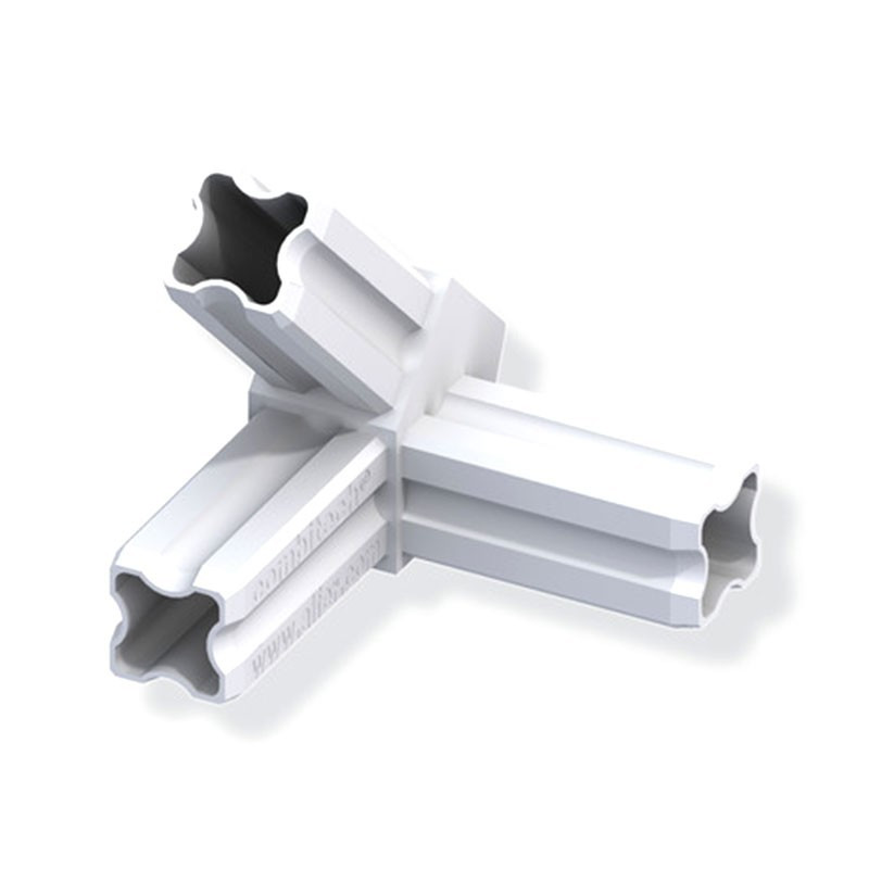 Conector angular 45° para tubo PVC/alumínio - branco 3 pernas 23,5mm quadrado