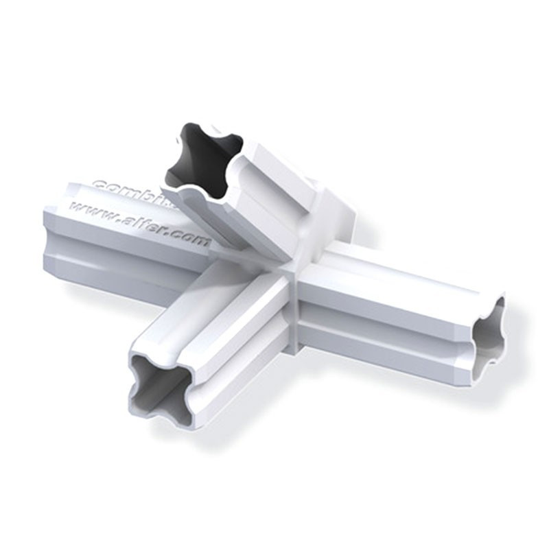 45° connector junction for PVC/aluminium pipe - white 4 pins 23.5mm square