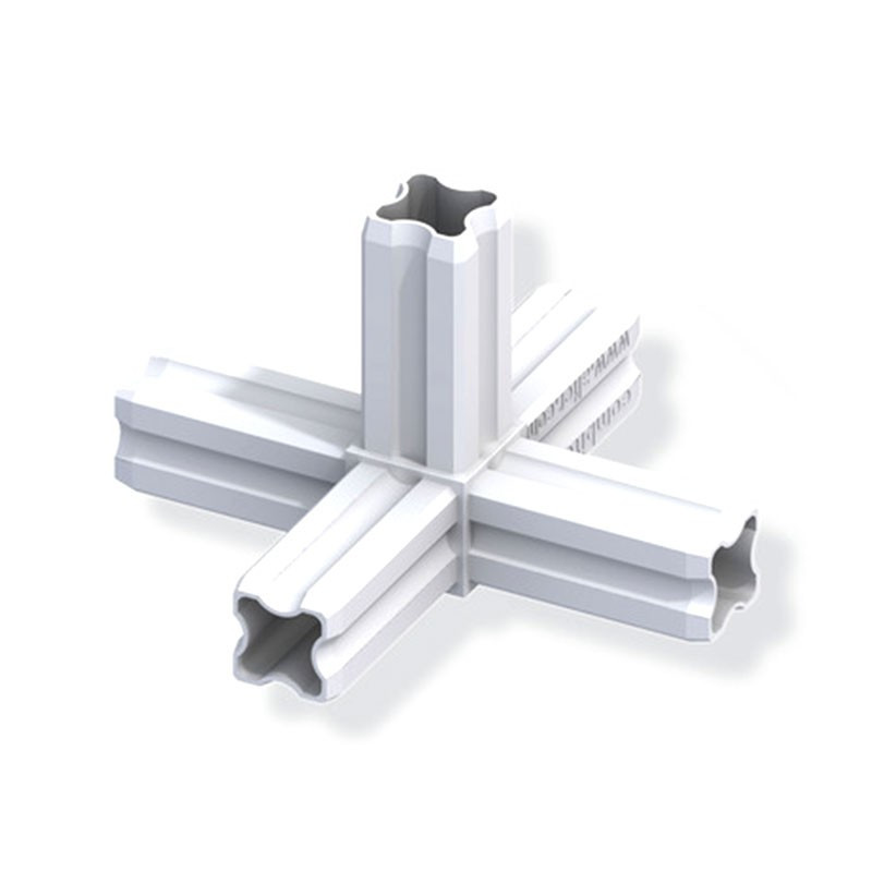 Conector estrela 90° para tubo PVC/alumínio - branco 5 pernas 23,5mm quadrado