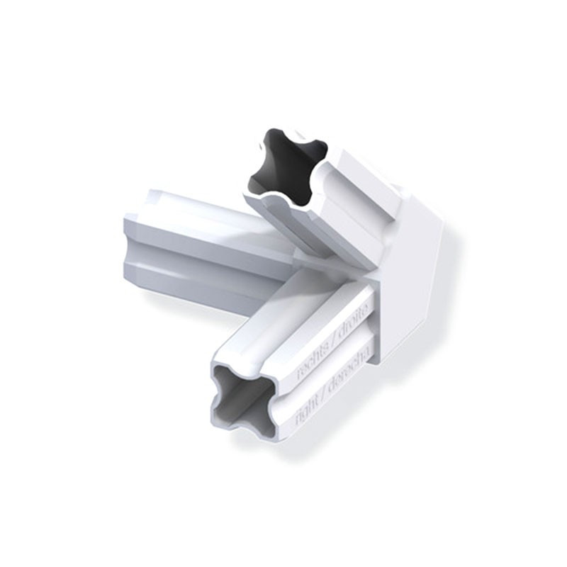 CONNETTORE ANGOLARE A 45° DESTRO BIANCO 3 SPIGOTS 23,5 MM