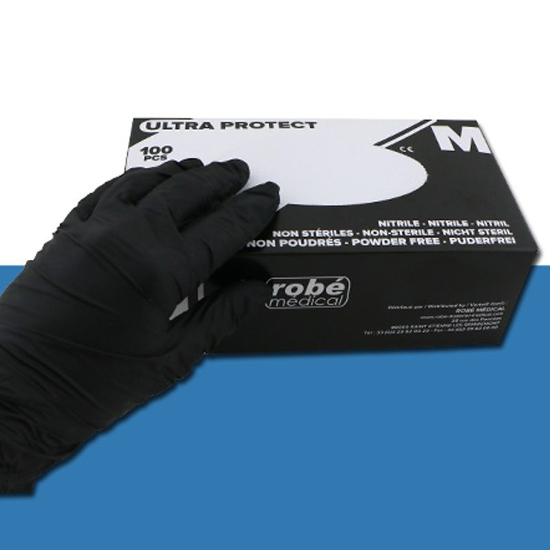 Powder-free black nitrile gloves - Box of 100 small