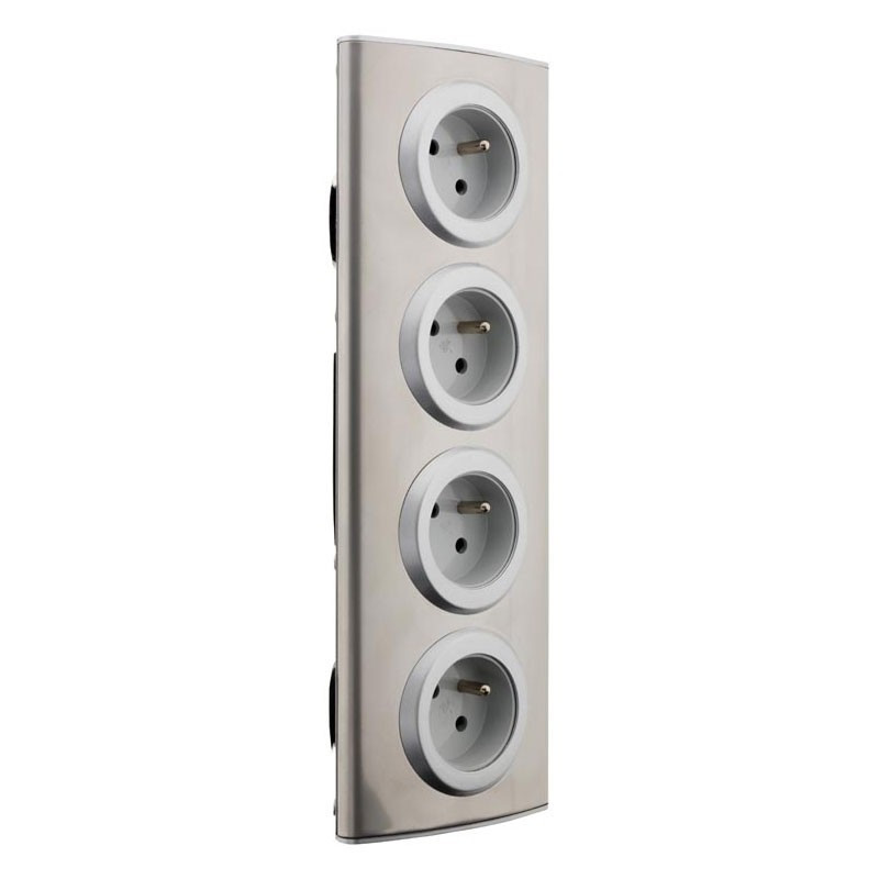 4 socket outlet block design aluminium stainless steel 16A to be wired otio