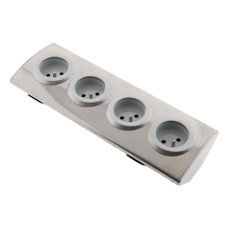 4 socket outlet block design aluminium stainless steel 16A to be wired otio