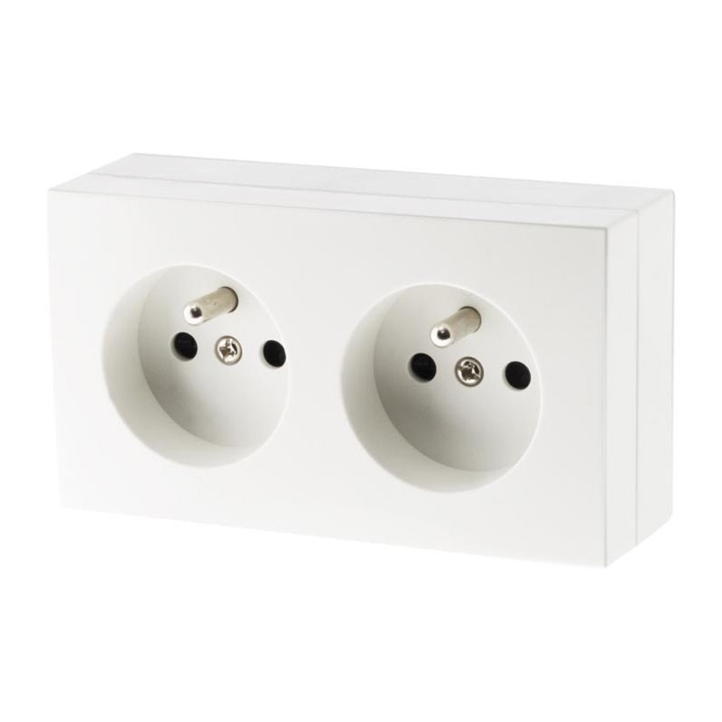 2-pin wall socket + Ground double cable Bel'Vue white