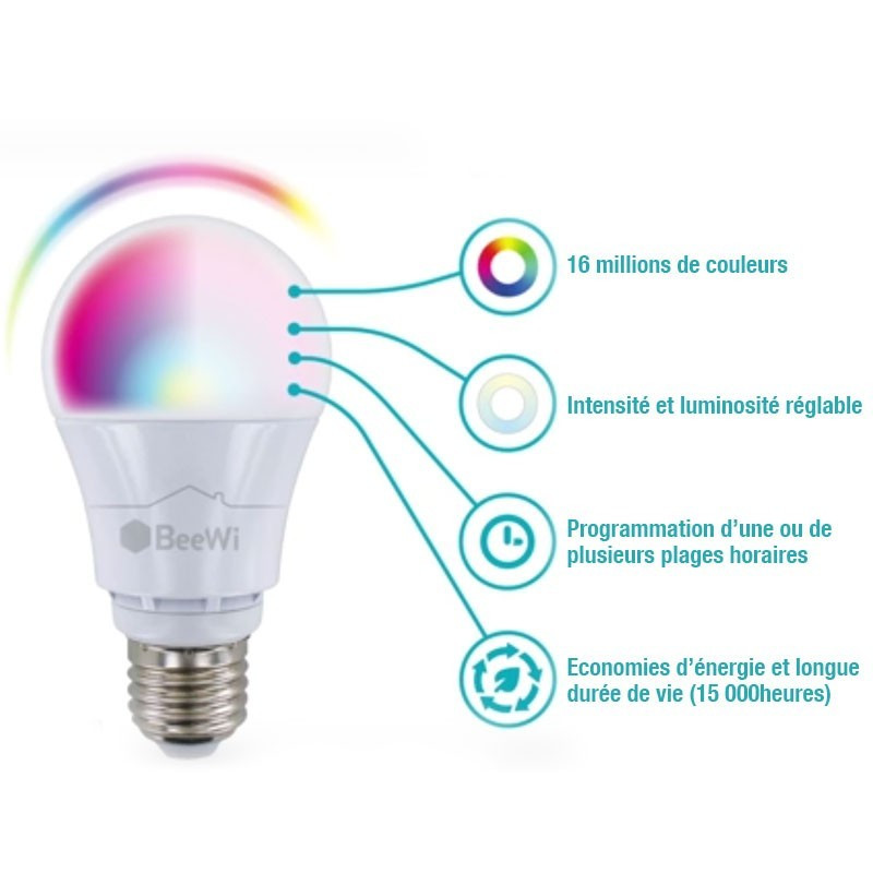 Beewi lâmpada LED RGB E27 11W 3000K° ligada