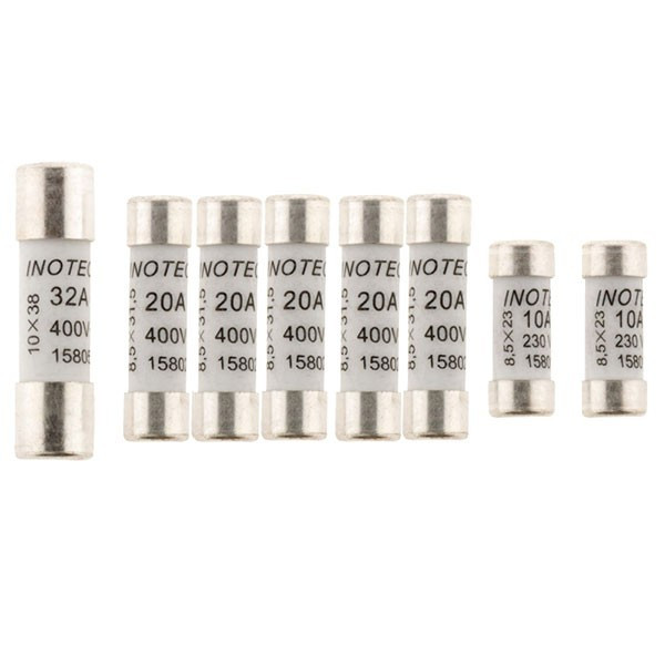 Set of 8 ceramic fuses (2X10A+5x20A+32A)-without sight glass -NF
