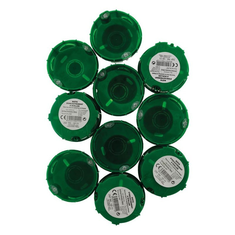 Pack of 10 round masonry boxes D65mm P40mm to be sealed with screws + claw