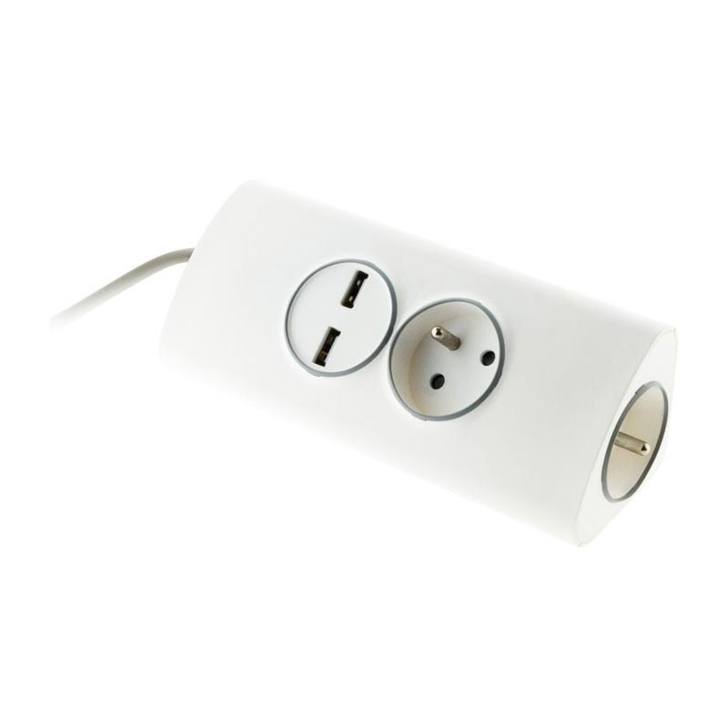 Eckenblock 2 Steckdosen + Erde 16A + 2USB 2,4 A (Länge 1,90ml in 3G1mm²) + Flachstecker otio