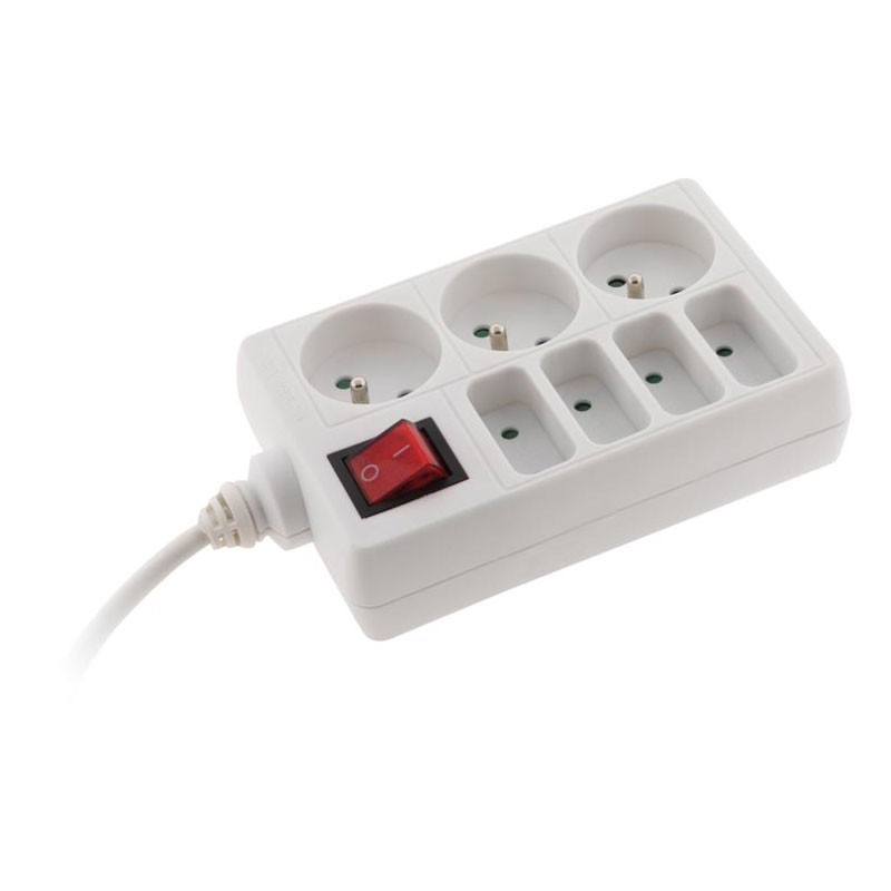 Bloc multiprise 4 prises 6A + 3x16A + interrupteur Blanc Zenitech