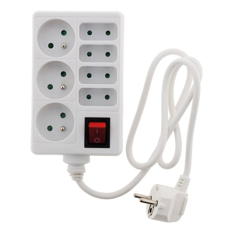 Bloc multiprise 4 prises 6A + 3x16A + interrupteur Blanc Zenitech