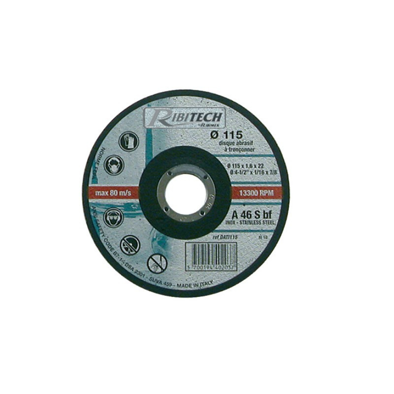 Disco abrasivo Ø115 Taglio piatto in acciaio inox 115X1,6X22,2 - Ribitech