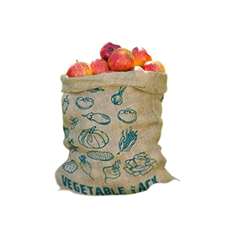 Printed jute canvas bag for fruit and vegetable storage 68.5X49.5cm - Nature