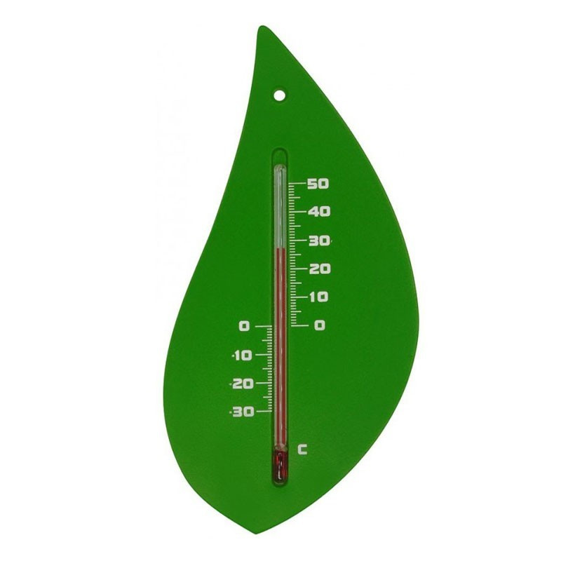 Wandthermometer für den Außenbereich aus Kunststoff - Grün in Form eines Baumblatts H 15 X 8 X 0.3 cm - Nature
