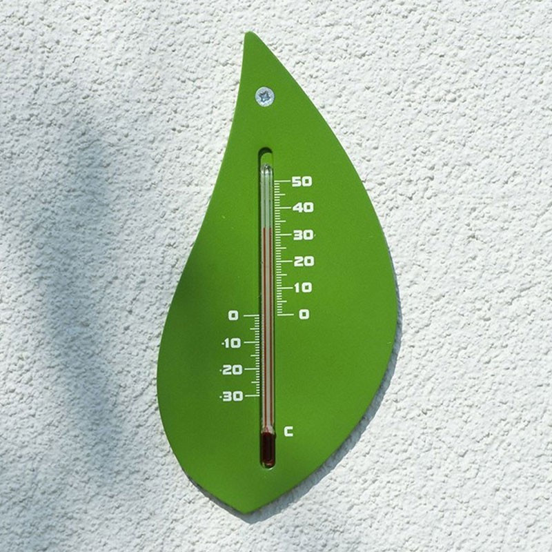 Wandthermometer für den Außenbereich aus Kunststoff - Grün in Form eines Baumblatts H 15 X 8 X 0.3 cm - Nature