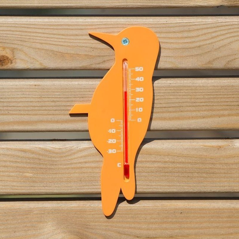 Plastic muurthermometer - Oranje vink - H 15 X 7,5 X 0,3 cm - Nature