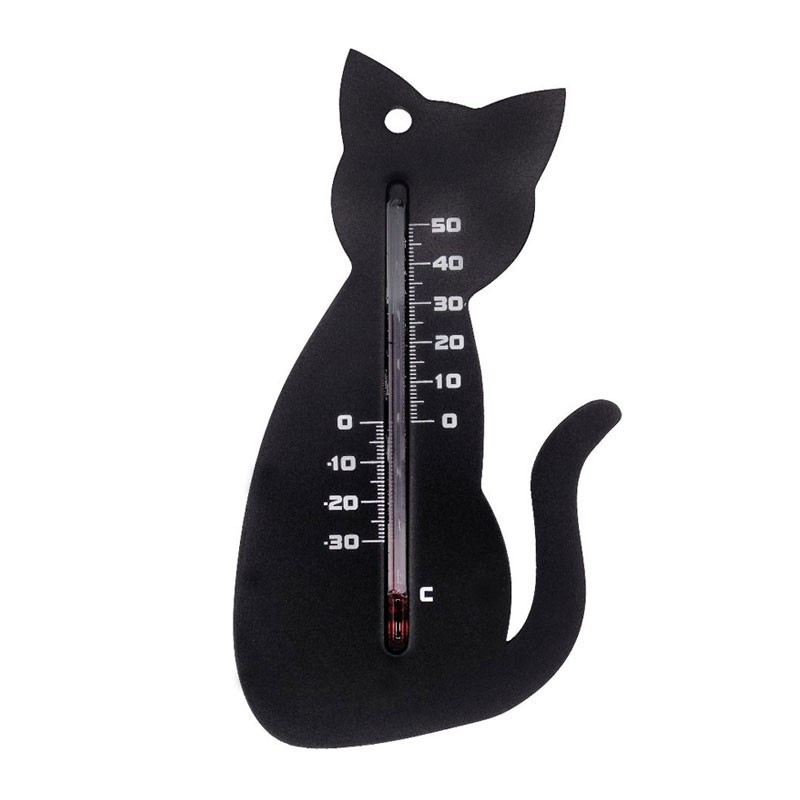 Outdoor wall thermometer in plastic - Black cat - H 15 X 9.5 X 0.3 cm - Nature