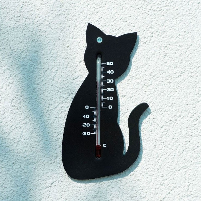 Wandthermometer für den Außenbereich aus Kunststoff - Schwarze Katze - H 15 X 9.5 X 0.3 cm - Nature