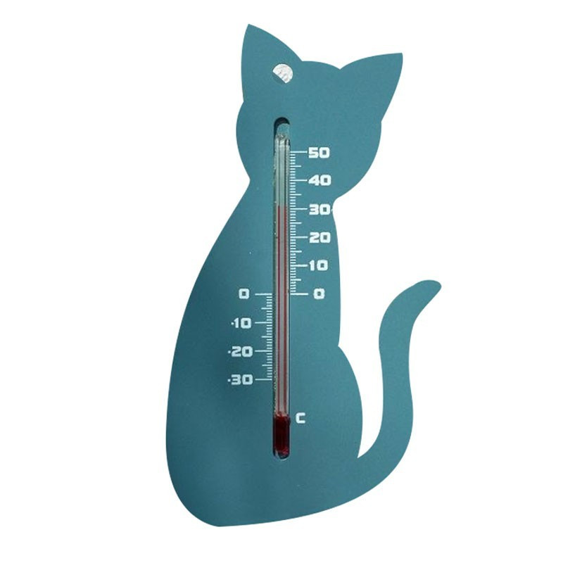 Wandthermometer für den Außenbereich aus Kunststoff - Graue Katze - H 15 X 9.5 X 0.3 cm - Nature