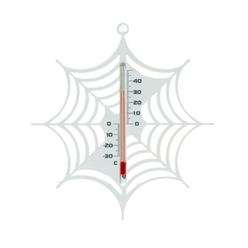 Buiten thermometer - spinnenweb - wit - H 15 X 14 X 0.3 cm - plastic Nature