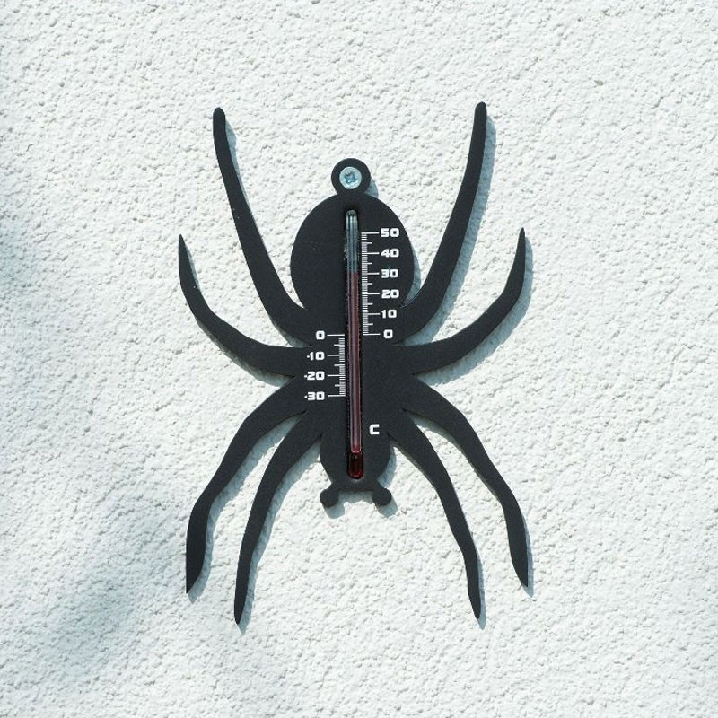Wandthermometer für den Außenbereich aus Kunststoff - Spinne - Schwarz - H 15 X 10 X 0.3 cm - Nature