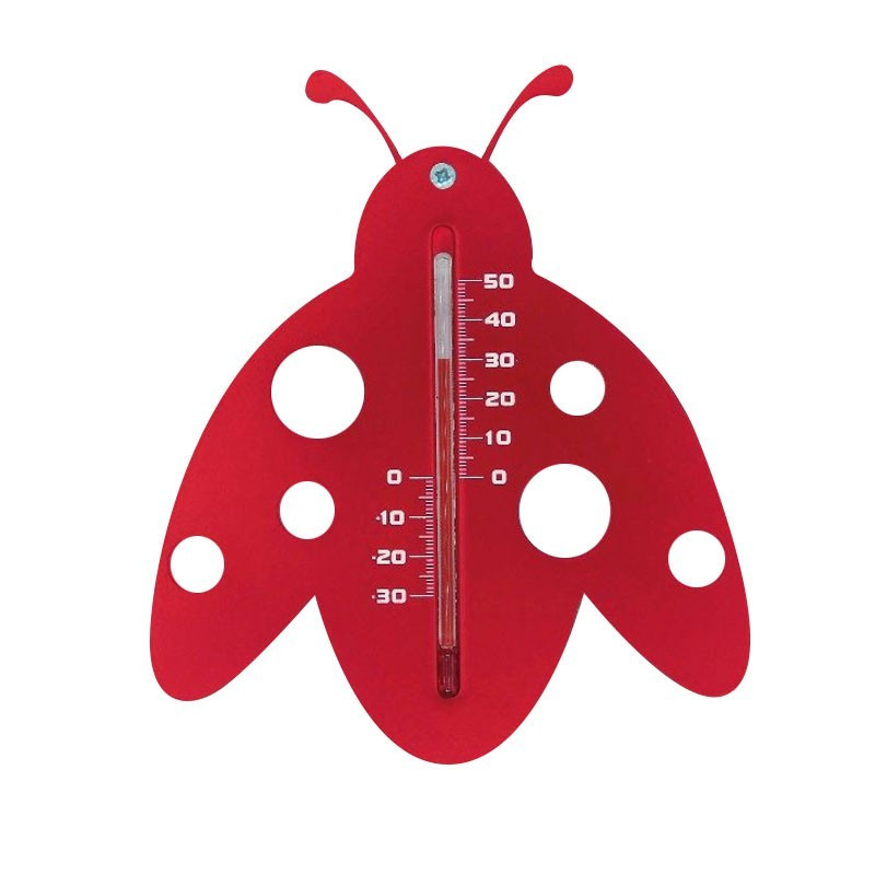 Buiten thermometer - Rood lieveheersbeestje - H 15 X 12 X 0.3 cm - plastic Nature