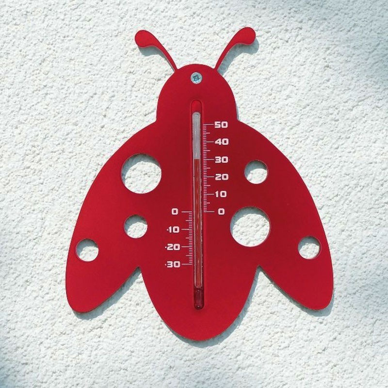Buiten thermometer - Rood lieveheersbeestje - H 15 X 12 X 0.3 cm - plastic Nature