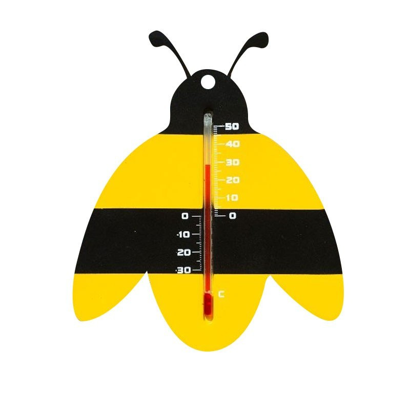 Plastic muurthermometer - Zwart met geel bijtje - H 15 X 12 X 0.3 cm - E Nature