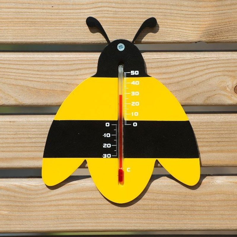 Wandthermometer für den Außenbereich aus Kunststoff - Schwarz-gelbe Biene - H 15 X 12 X 0.3 cm - Nature