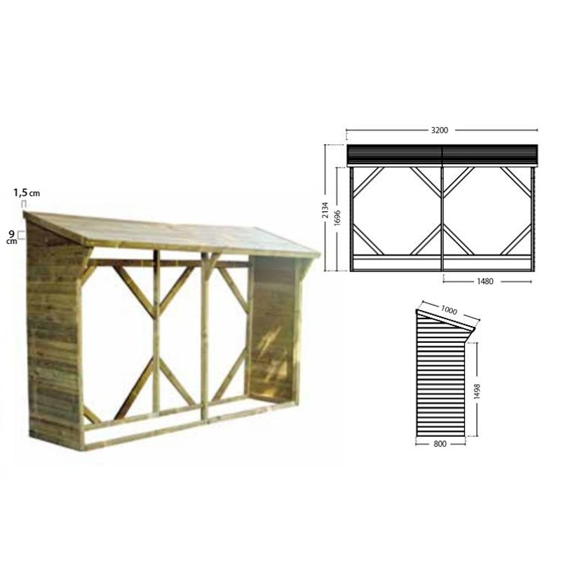 Wooden shelter MEMPHIS XL 7 STERES - 3200 x 1000 mm - Madeira