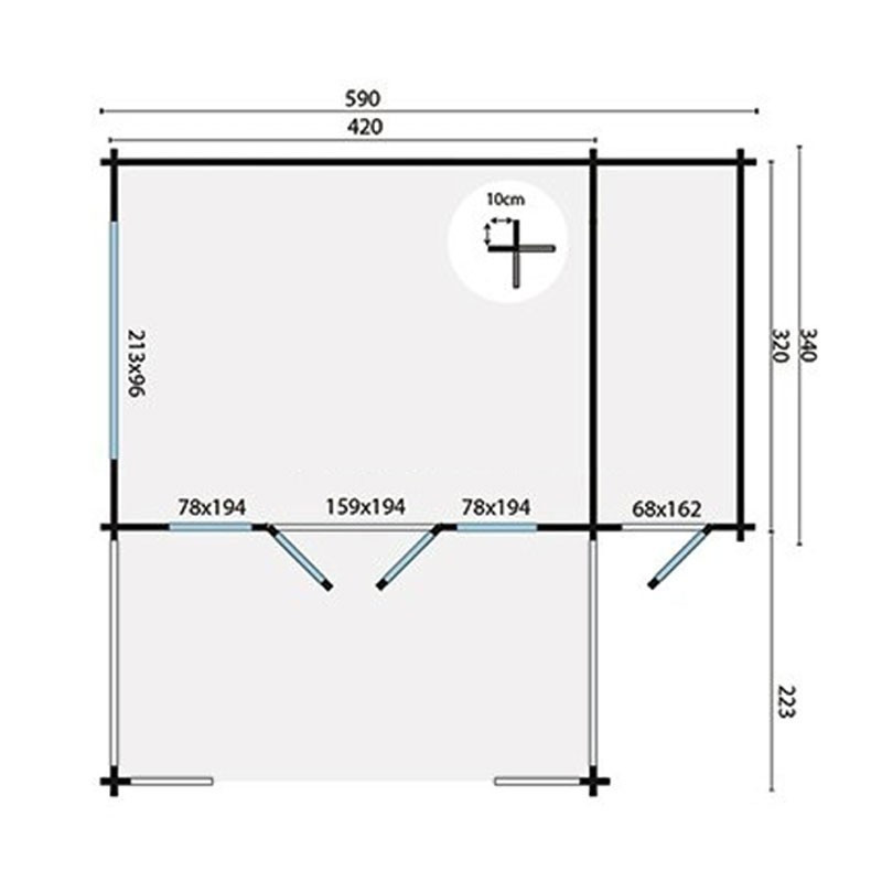 Chalet Coventry 13,4m² - Thickness 58mm - Tuindeco