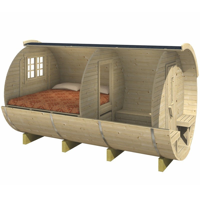 Chalet Camping Barrel 7 m² - Thickness 28 / 42 mm - Tuindeco