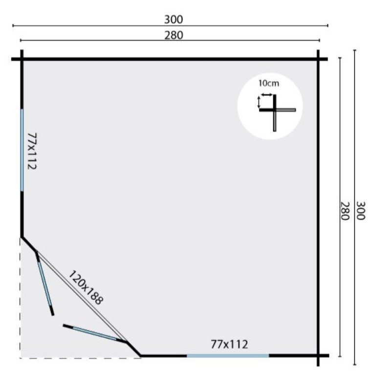 Cabane d'angle 7,8 m² - 28 mm - Ingrid - Tuindeco