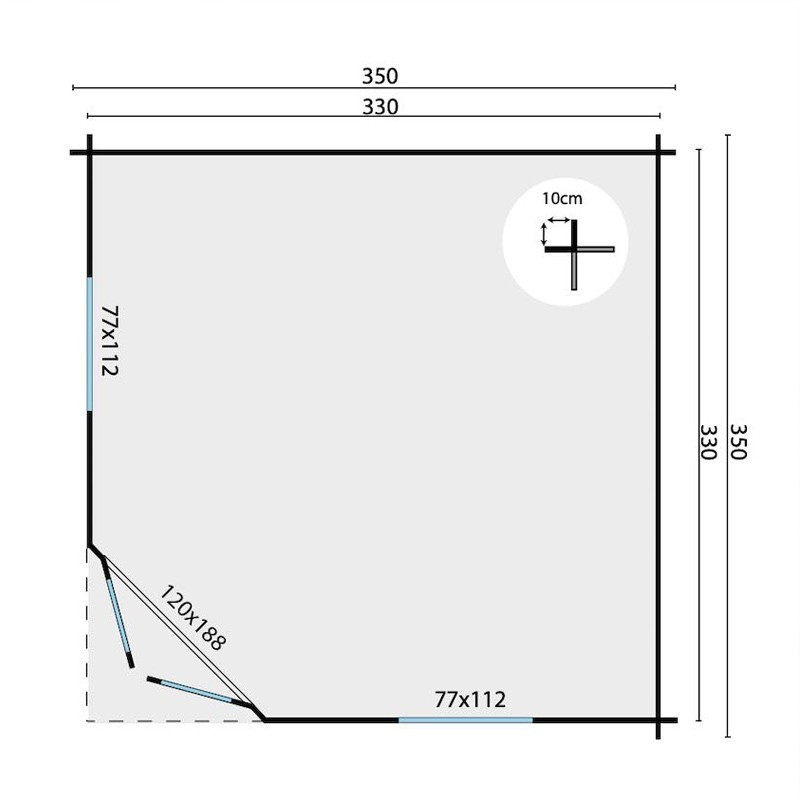 Cabana de canto 10,8 m² - 28 mm - Dagmar - Tuindeco