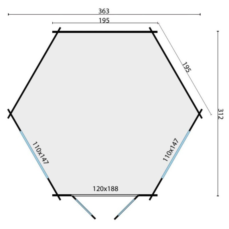 Quiosque hexagonal - 7,8 m² - 34 mm - Nora - Tuindeco