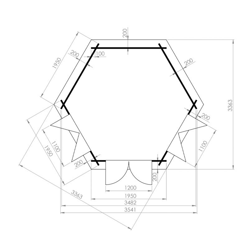 Quiosque hexagonal - 7,8 m² - 34 mm - Nora - Tuindeco