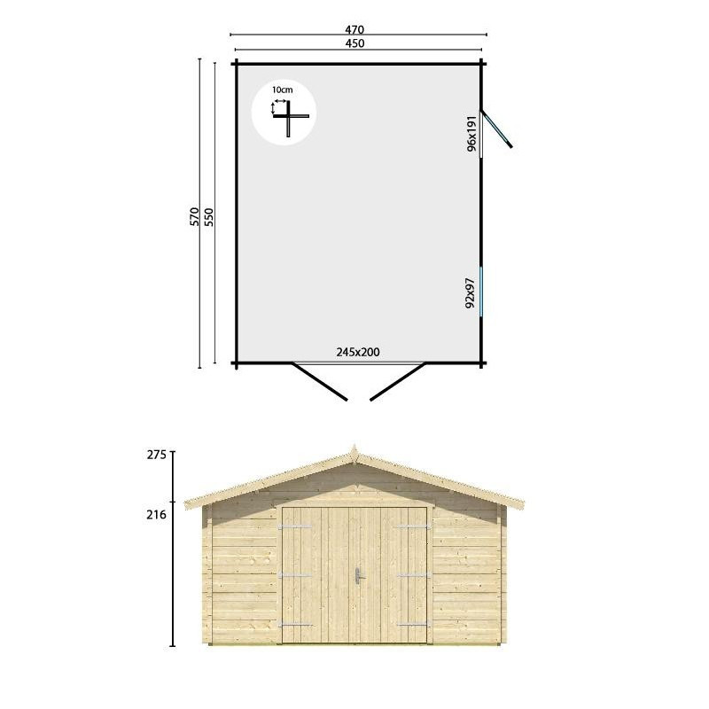 Garagem de madeira Rydell 26m² - 470 x 570 cm - Tuindeco