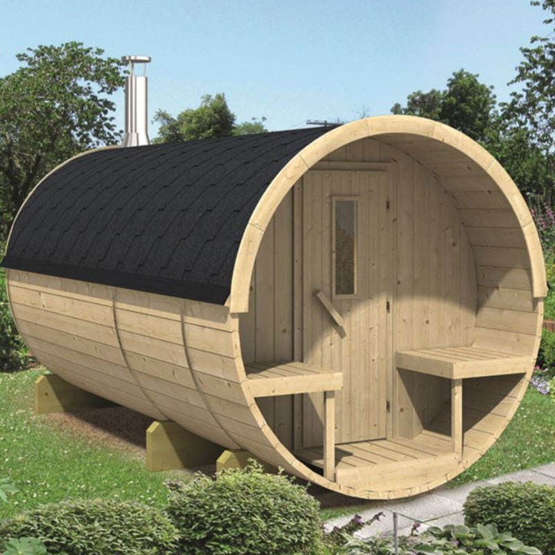 pasatiempo Civil Facilitar Sauna de barril de pino Ø 215 - L 350 cm con teja - Tuindeco