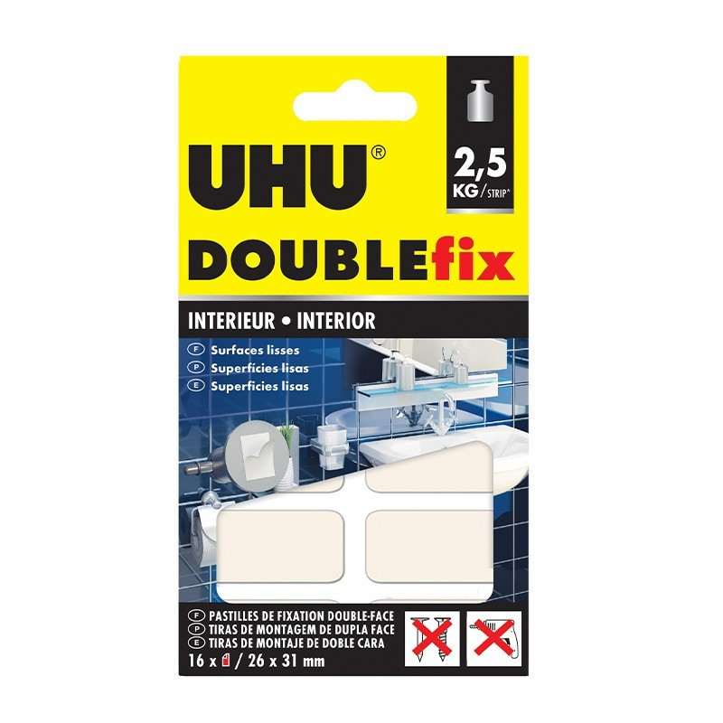 DoubleFix Intérieur blanc - 16 pastilles 26 x 31 mm - UHU