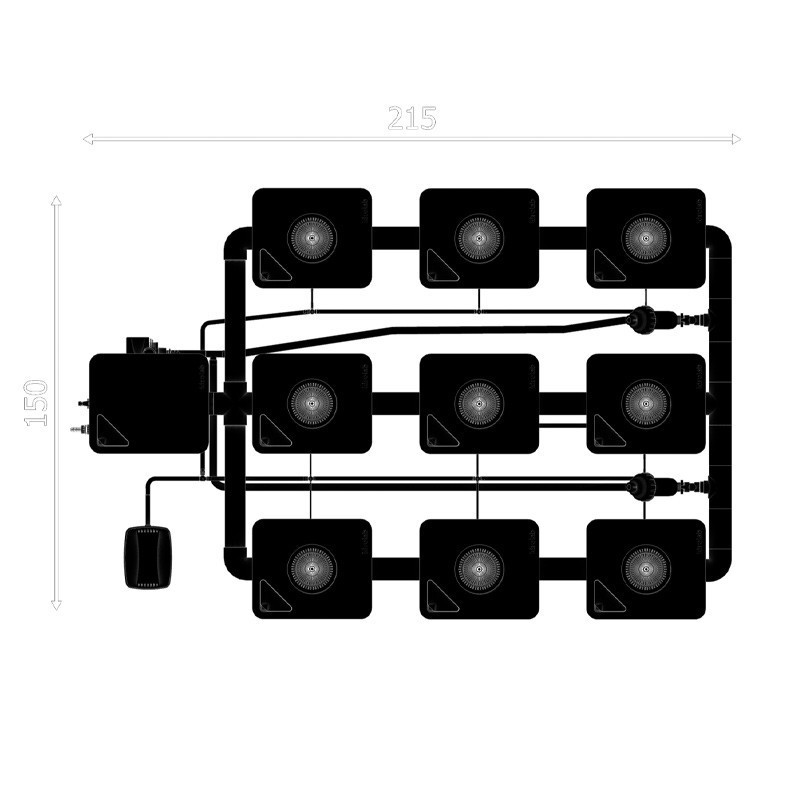 Sistema RDWC original 9+1 de 3 linhas com difusor Tuboflex - Idrolab