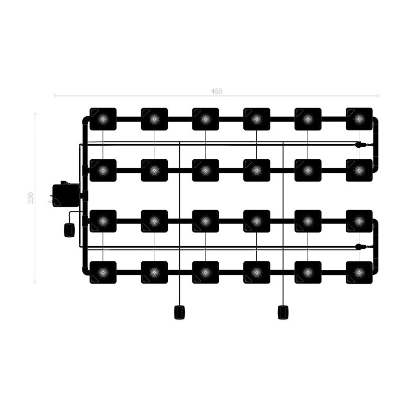 Sistema RDWC 4 filas de largura 24+1 com difusor Tuboflex - Idrolab