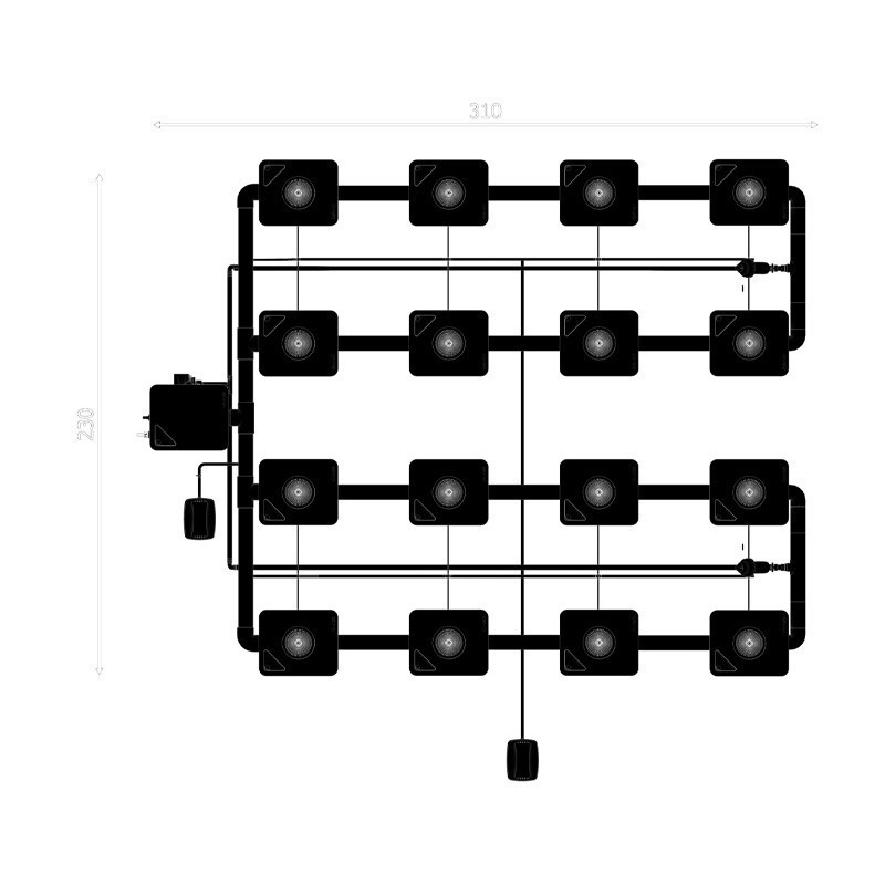 Système RDWC 4 rangées large 16+1 avec diffuseur Tuboflex - Idrolab