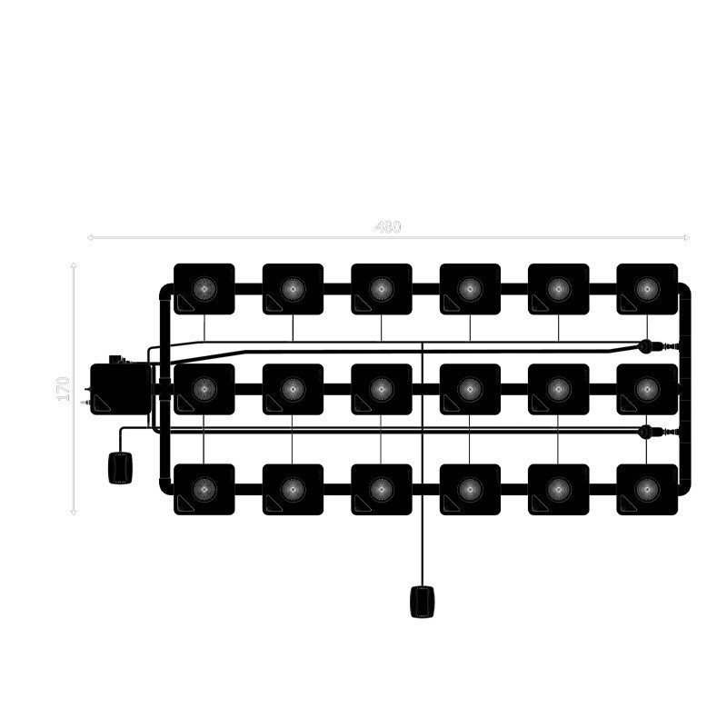 Sistema RDWC 3 filas de largura 18+1 com difusor Tuboflex - Idrolab