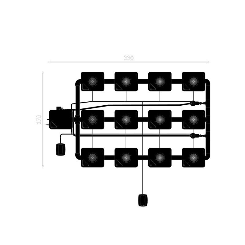 Sistema RDWC 3 filas de largura 12+1 com difusor Tuboflex - Idrolab
