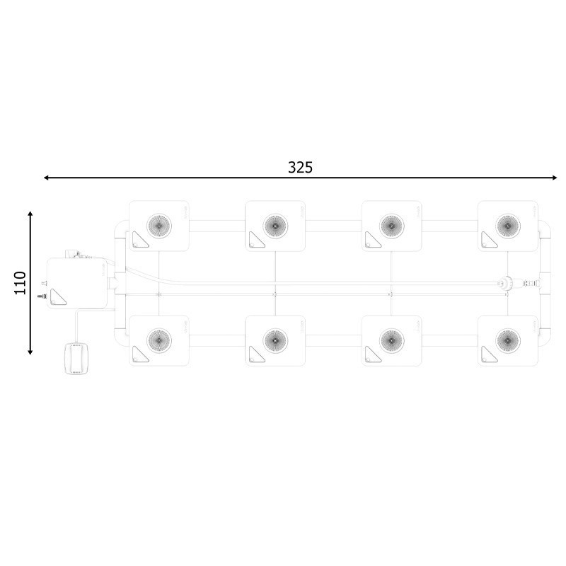 Sistema RDWC 2 filas de largura 8+1 com difusor Tuboflex - Idrolab