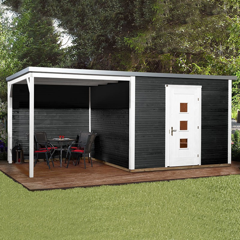 Garden shed 413B with awning 300 cm - 13.29 m² - Anthracite - Weka | Gartenhäuser