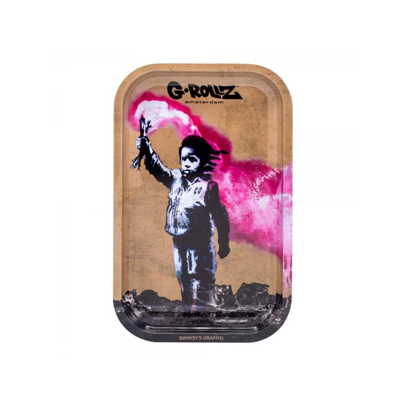 Bandeja de design em metal - Médio - Banksy's Torch Boy - 27,5x17,5cm - G-Rollz