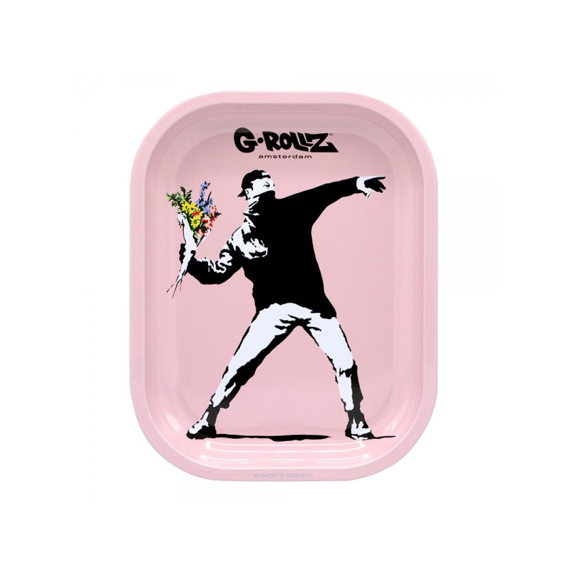 Bandeja de design de metal - Pequena - Banksy's Flower Thrower Pink - 14x18cm - G-Rollz
