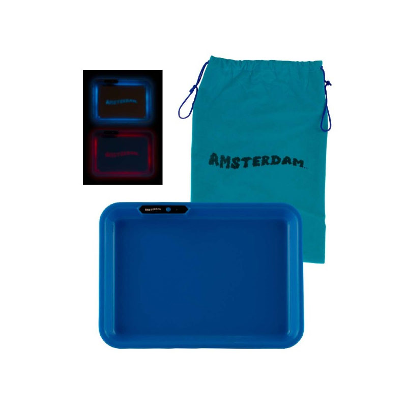 Bandeja de design em metal - Azul leds com saco Amsterdam - 26x21cm - G-Rollz