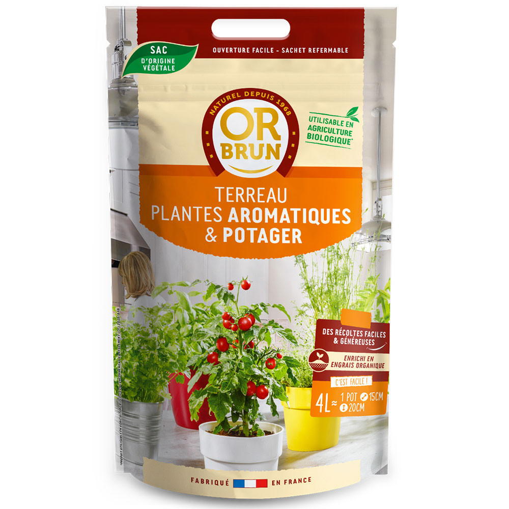 Terra de vaso para hortas e jardins de ervas - 4L - Or Brun