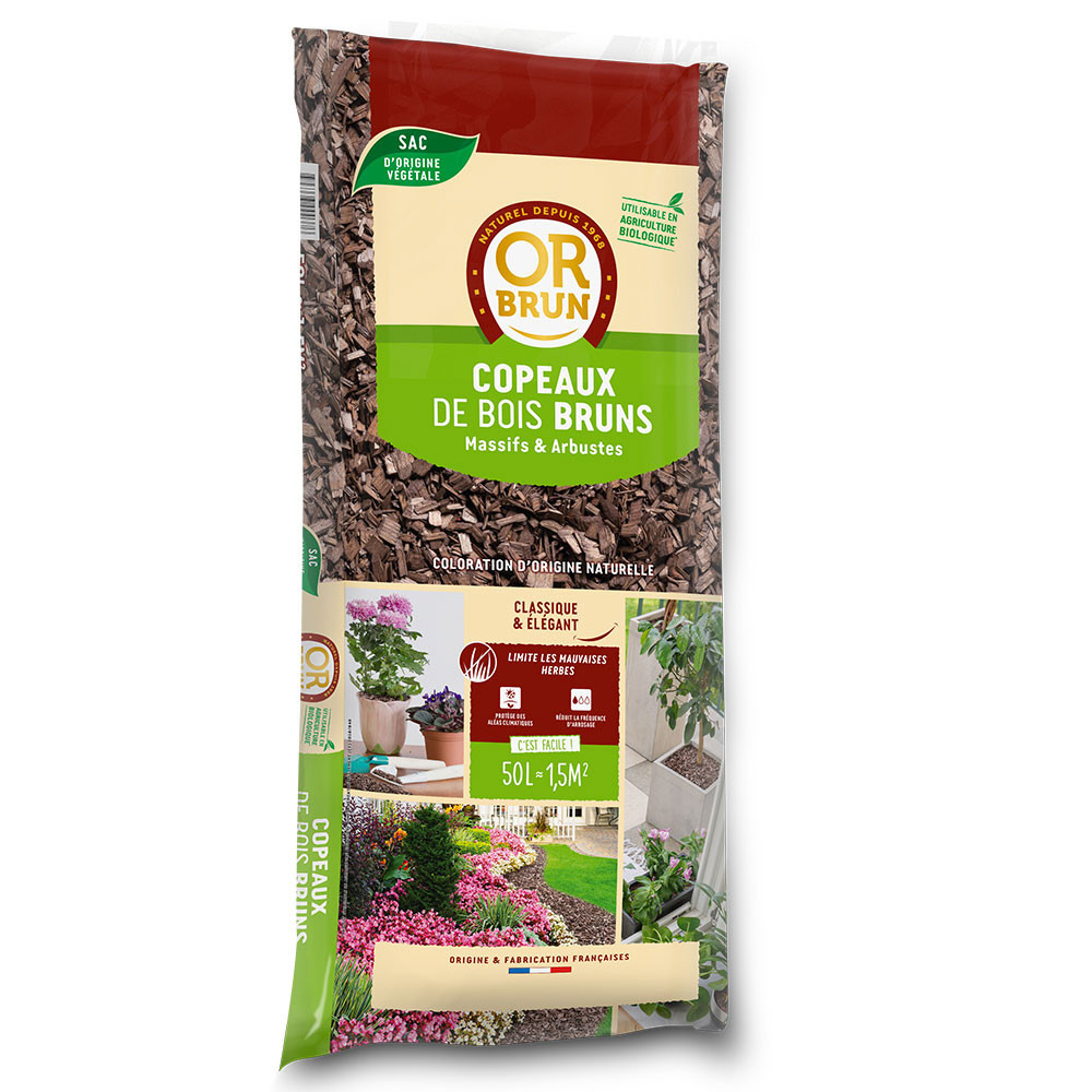 Aparas de madeira castanha - 50L - Mulching ideal - Or Brun